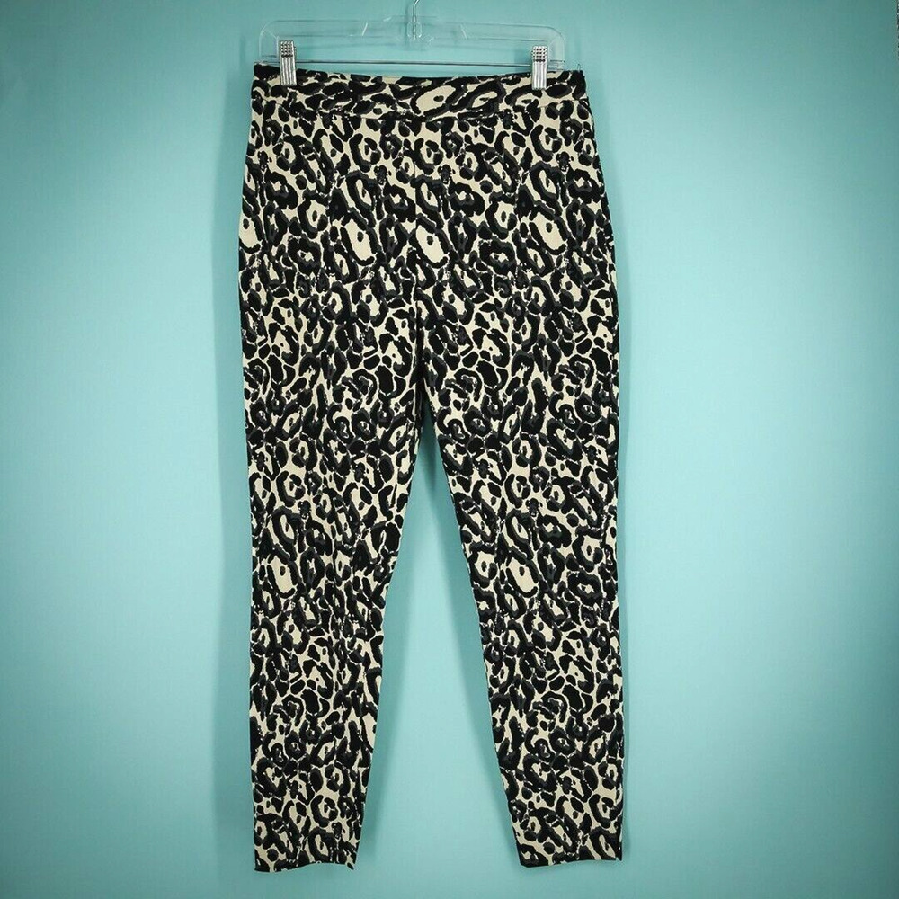 Milly Size 6 Black Leopard Print Zip Slim Tapered Leg Ankle Length Cotton Pants